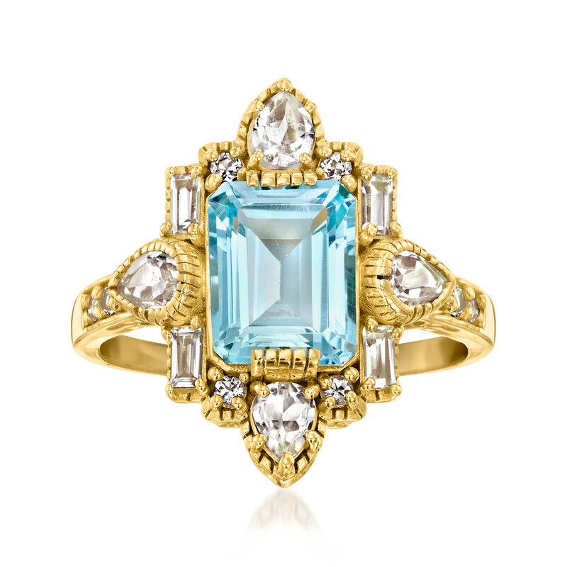 2.80 Carat Sky Blue Topaz Ring with .90 ct. t.w. White Topaz in 18kt Gold Over Sterling image number 0