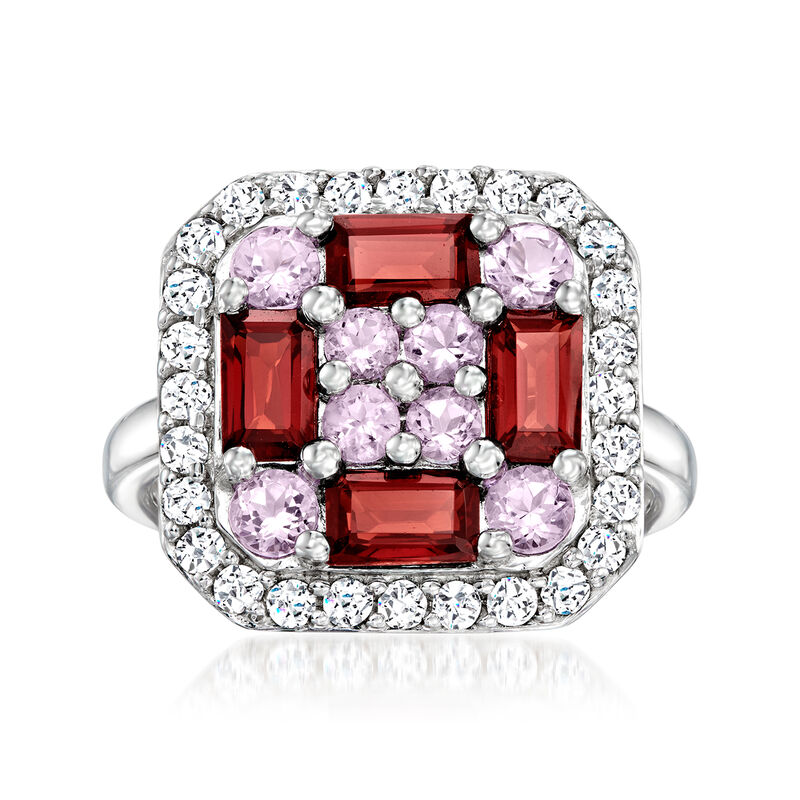 1.30 ct. t.w. Garnet and .60 ct. t.w. Amethyst Ring with .50 ct. t.w. White Topaz in Sterling Silver image number 0