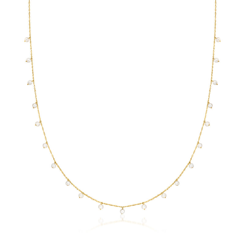 2.5-3mm Cultured Pearl Station Necklace in 10kt Yellow Gold image number 0