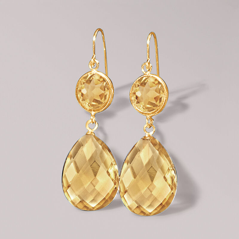 19.00 ct. t.w. Citrine Drop Earrings in 14kt Yellow Gold image number 2