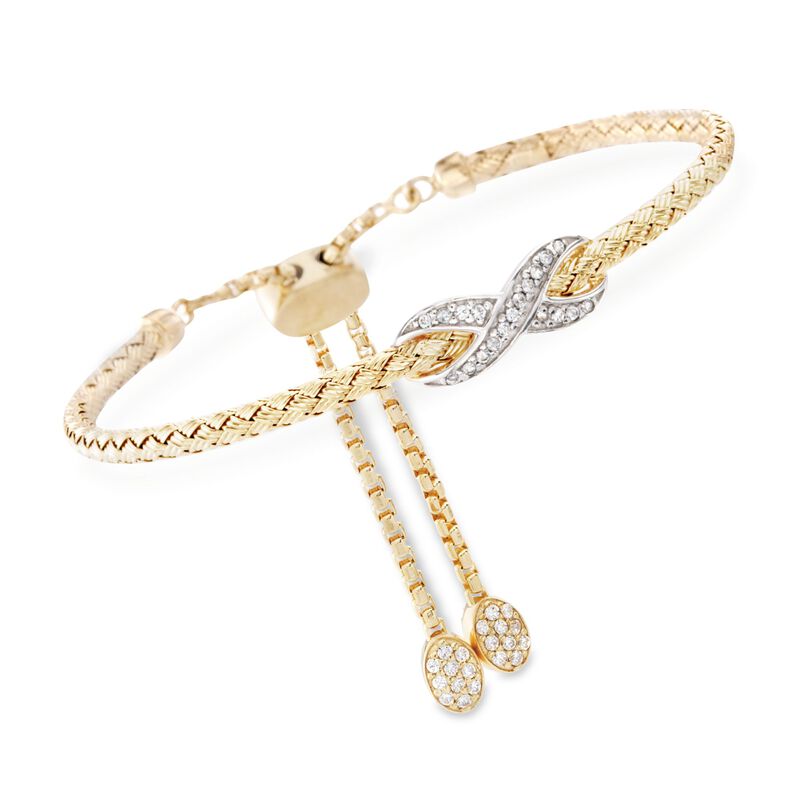 Charles Garnier &quot;Infinity&quot; .50 ct. t.w. CZ Bolo Bracelet in Two-Tone Sterling Silver. 7&quot; image number 0