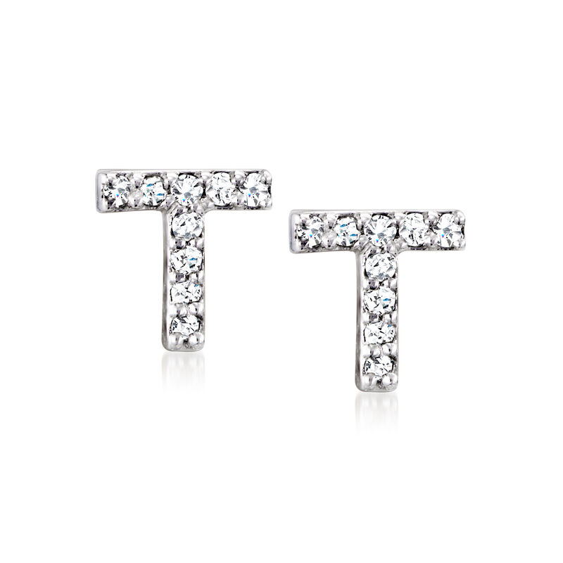T - Diamond Initial Stud Earrings in Sterling Silver image number 0