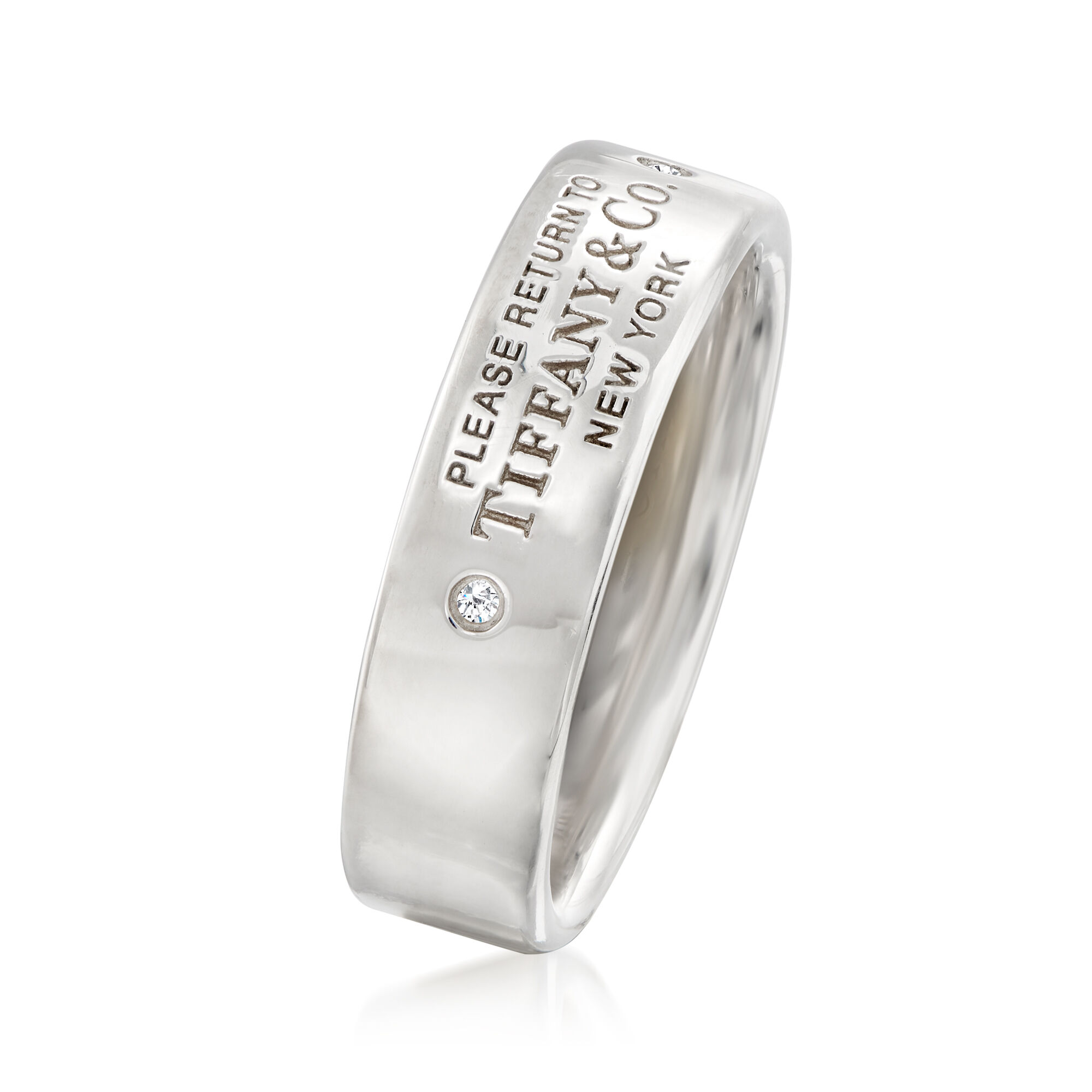 C. 1990 Vintage Tiffany Jewelry Sterling Silver Ring with Diamond