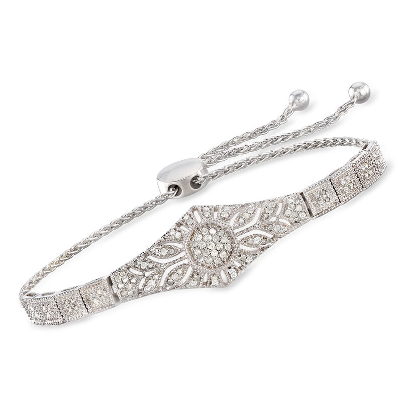 .50 ct. t.w. Diamond Floral Openwork Bolo Bracelet in Sterling Silver image number 0
