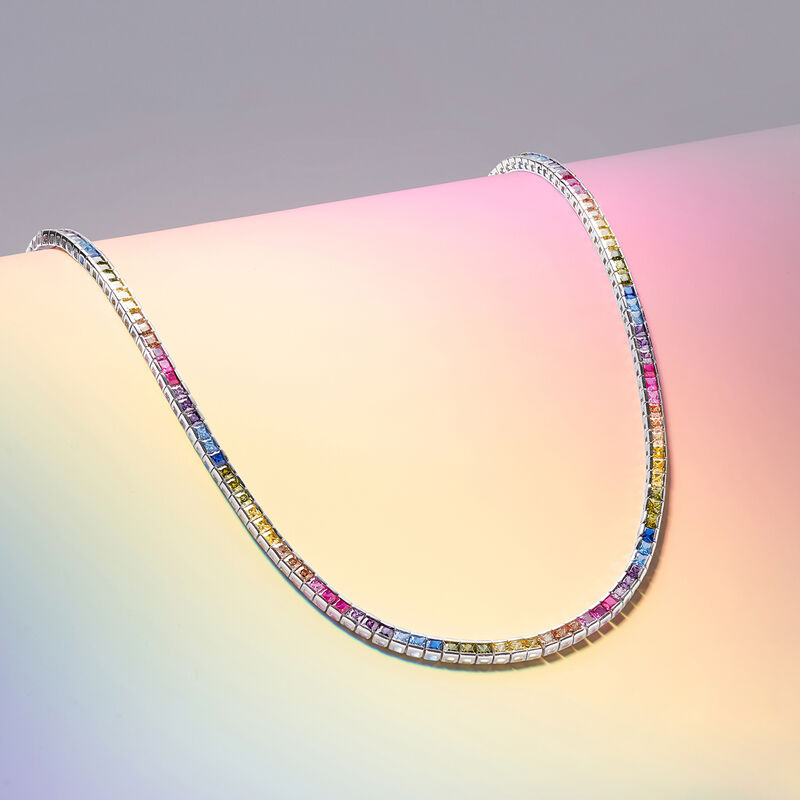 20.00 ct. t.w. Rainbow CZ Tennis Necklace in Sterling Silver image number 4