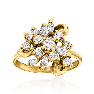 C. 1980 Vintage 1.05 ct. t.w. Diamond Cluster Ring in 18kt Yellow Gold