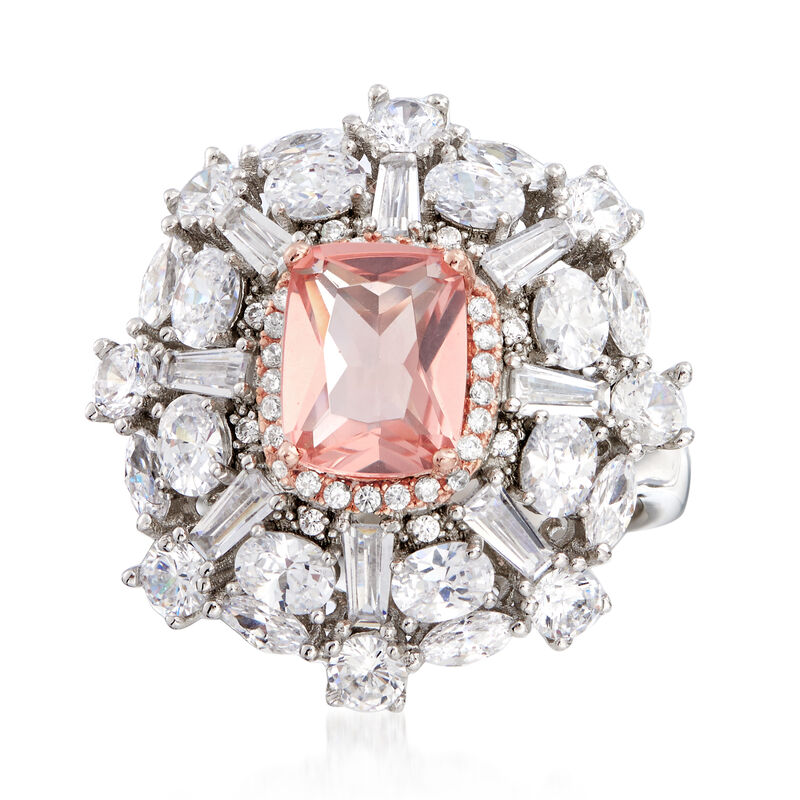 4.30 Carat Pink CZ and 3.85 ct. t.w. CZ Cluster Ring in Sterling Silver image number 3