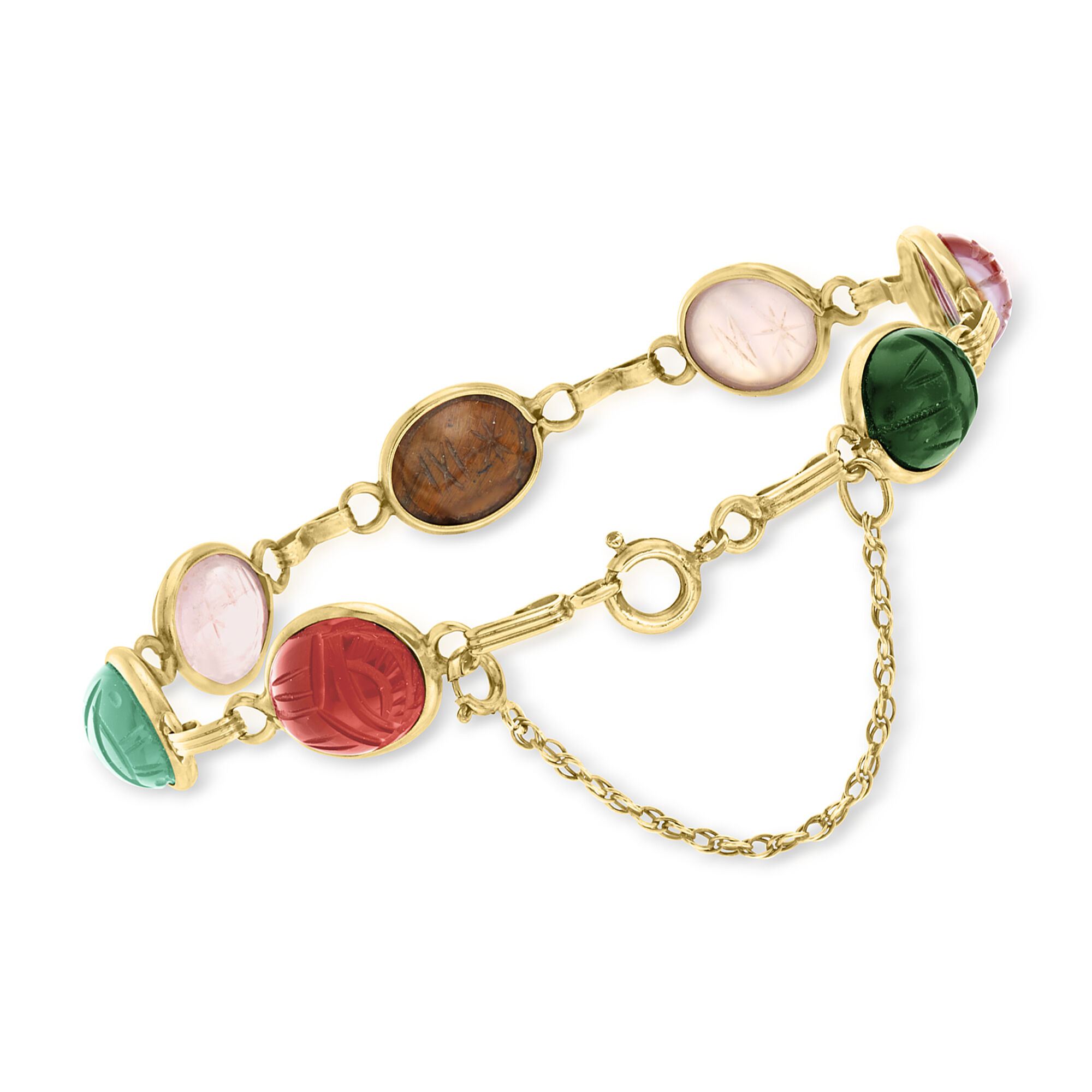 C. 1960 Vintage Multi-Gemstone Scarab Bracelet in 14kt Yellow Gold