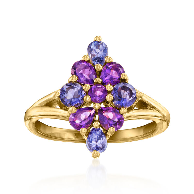 .84 ct. t.w. Multi-Gemstone Floral Cluster Ring in 18kt Gold Over Sterling image number 0