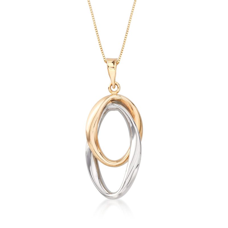 Italian 14kt Two-Tone Gold Interlocking Oval Pendant Necklace image number 0