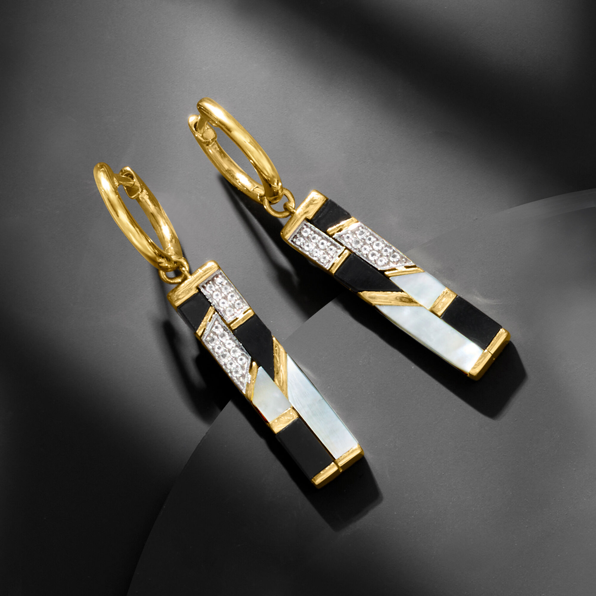 Mother-of-Pearl and Onyx Drop Earrings with .10 ct. t.w.