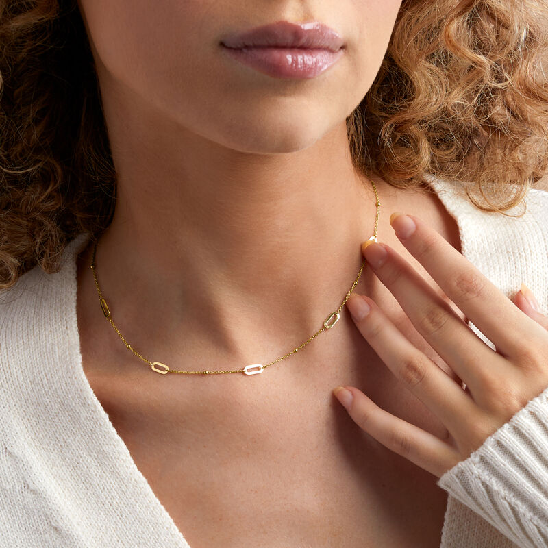 Italian 14kt Yellow Gold Bead and Paper Clip Link Station Necklace. 16&quot; image number 3