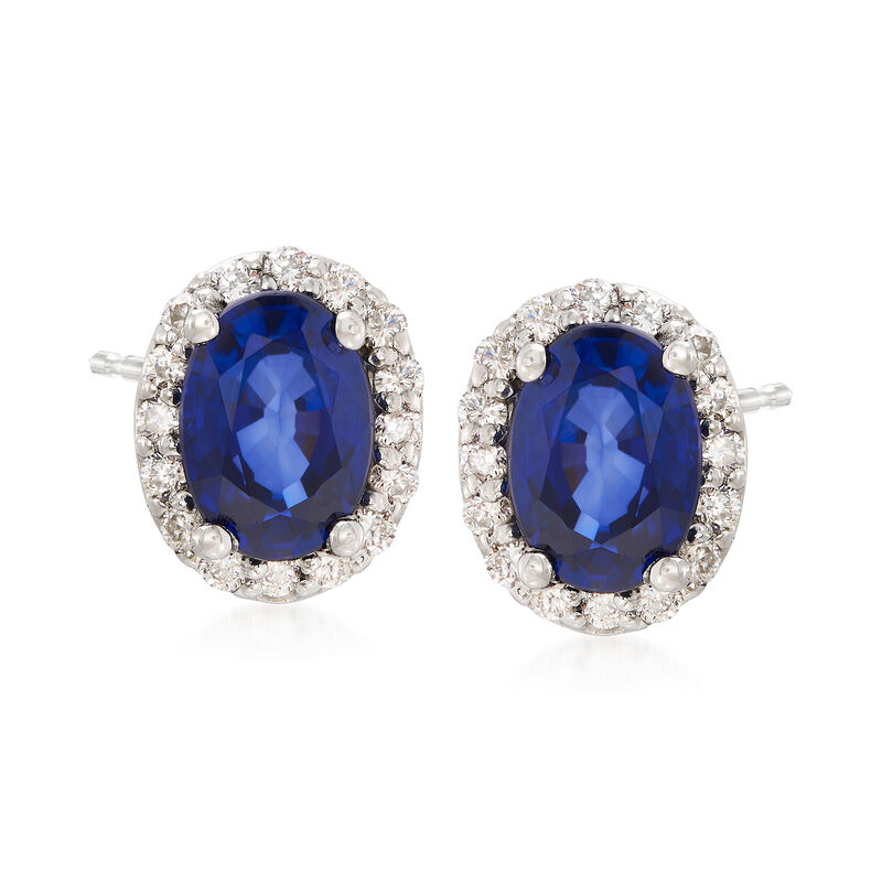 2.30 ct. t.w. Sapphire and .30 ct. t.w. Diamond Stud Earrings in 14kt White Gold  image number 0