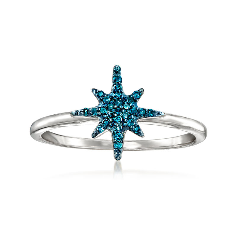 Blue Diamond North Star Ring in Sterling Silver