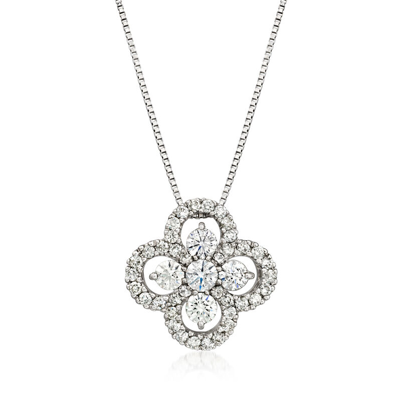 C. 1990 Vintage 1.49 ct. t.w. Diamond Flower Pendant Necklace in Platinum  image number 0