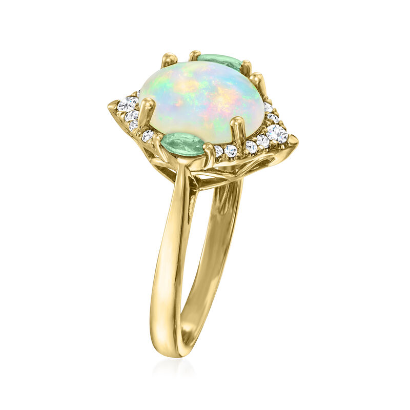 Ethiopian Opal Ring with .14 ct. t.w. Diamonds and .10 ct. t.w. Emeralds in 14kt Yellow Gold image number 2