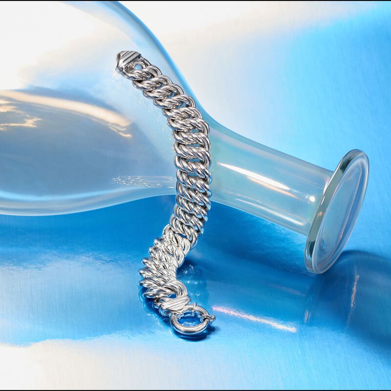 Italian Sterling Silver Double Braid-Link Bracelet image number 2