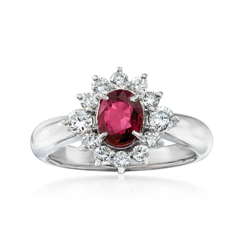 C. 1990 Vintage 1.07 Carat Ruby and .53 ct. t.w. Diamond Ring in Platinum. Size 6 image number 0