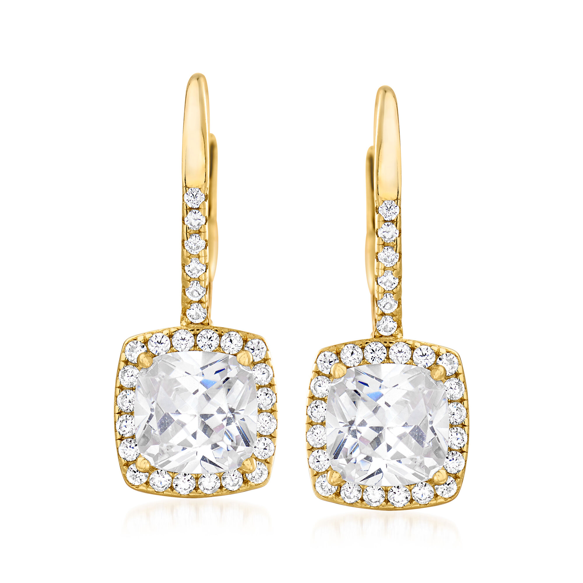 2.25 ct. t.w. CZ Square Drop Earrings in 18kt Gold Over Sterling