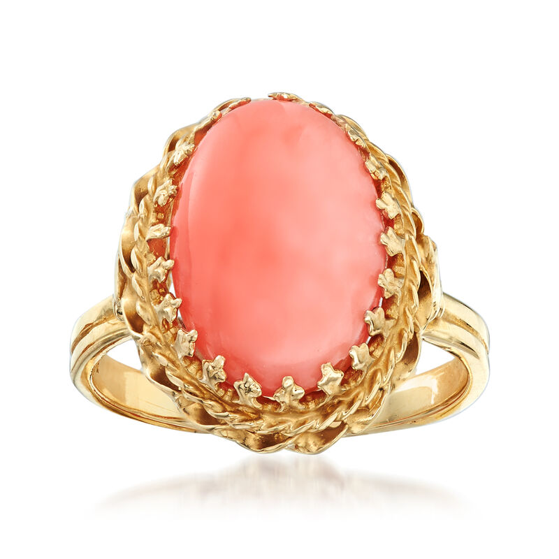 C. 1970 Vintage 14.5x10mm Coral Ring in 14kt Yellow Gold image number 0