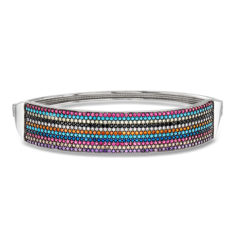 1.10 ct. t.w. Simulated Multi-Gemstone and .90 ct. t.w. Multicolored CZ Bangle Bracelet in Sterling Silver image number 0