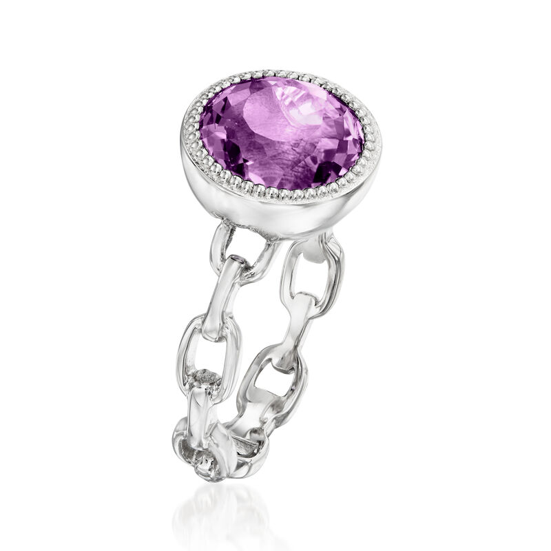 3.90 Carat Amethyst Link Ring in Sterling Silver image number 2