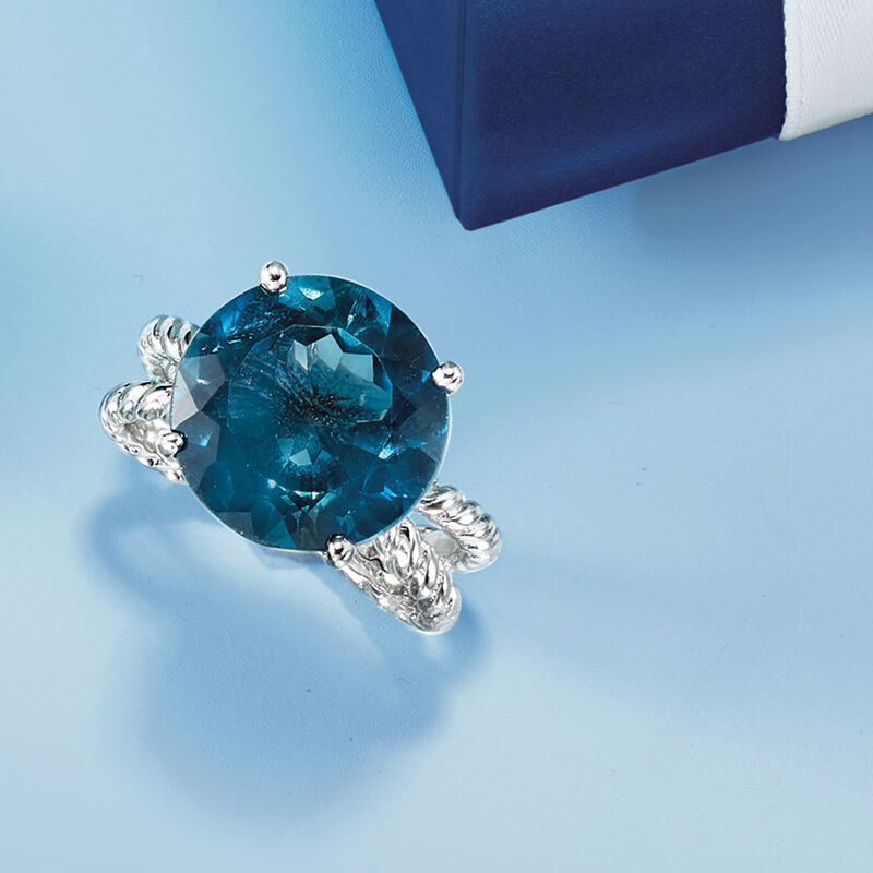 6.75 Carat London Blue Topaz Open-Space Roped Ring in Sterling Silver image number 3