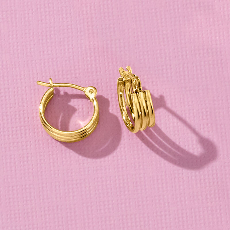 14kt Yellow Gold Three-Row Huggie Hoop Earrings. 3/8&quot; image number 1