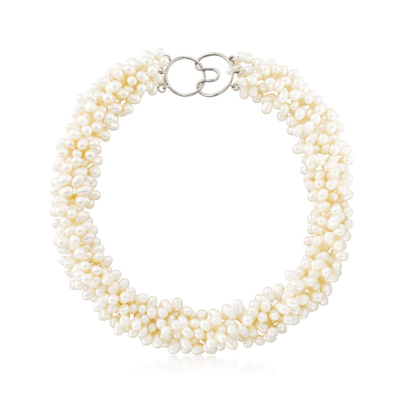 5-6mm Cultured Pearl Torsade Necklace with Sterling Silver image number 5