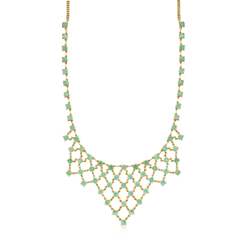 19.00 ct. t.w. Emerald Bib Necklace in 18kt Gold Over Sterling. 18&quot; image number 1