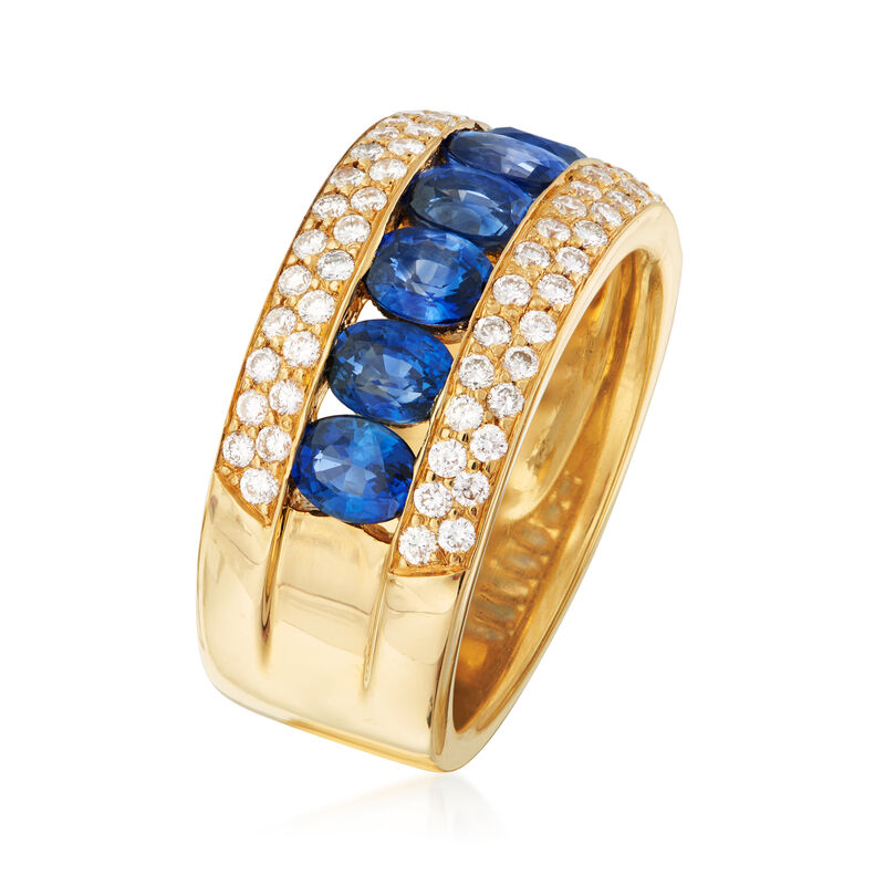 C. 1990 Vintage 1.40 ct. t.w. Sapphire and .66 ct. t.w. Pave Diamond Ring in 18kt Yellow Gold image number 2