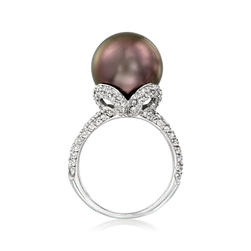 C. 1990 Vintage 13mm Black Cultured Pearl Ring with 1.50 ct. t.w. Diamonds in 18kt White Gold. Size 6.5 image number 3