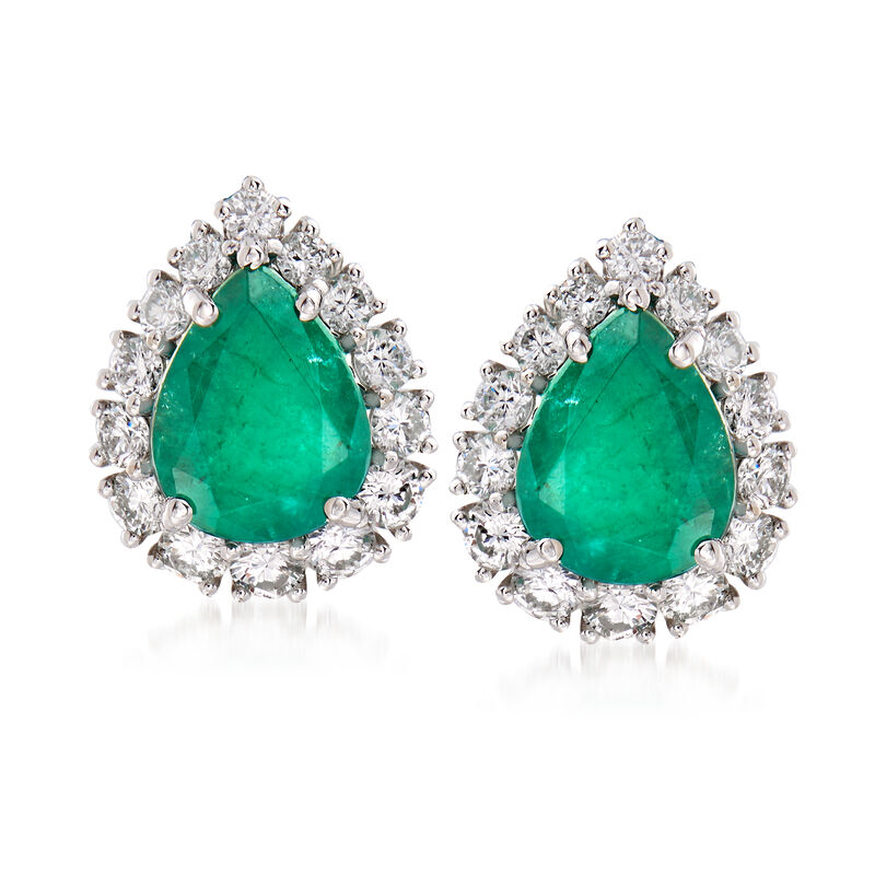 3.00 ct. t.w. Emerald and 1.00 ct. t.w. Diamond Earrings in 18kt White Gold image number 0