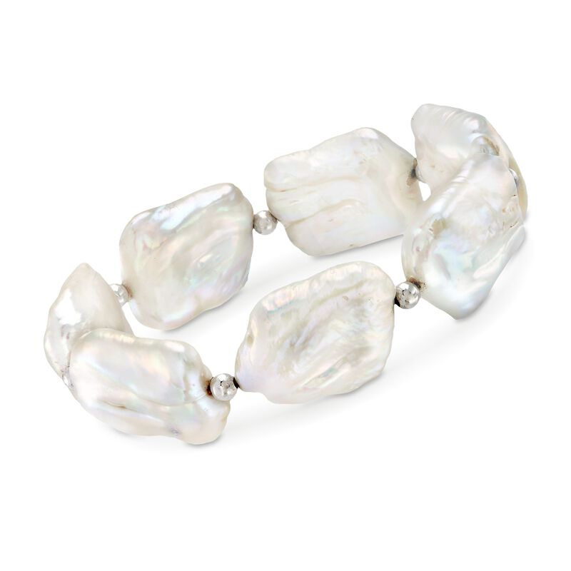 17-20mm Cultured Baroque Pearl Stretch Bracelet with Sterling Silver image number 0