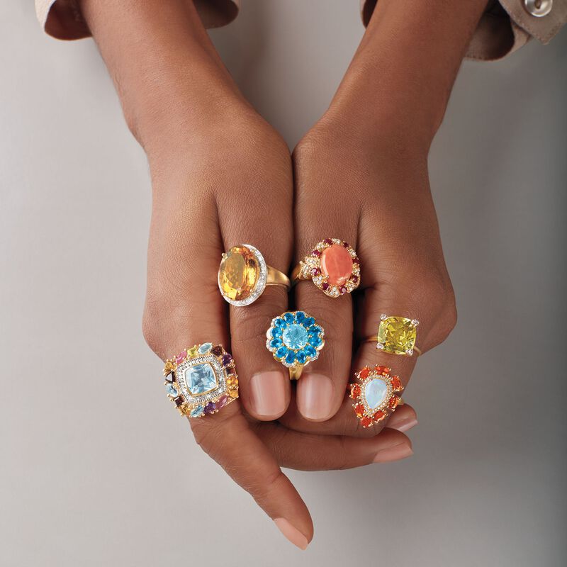 2.30 Carat Sky Blue Topaz and 2.10 ct. t.w. Neon Blue Apatite Ring with Diamonds in 14kt Yellow Gold image number 4