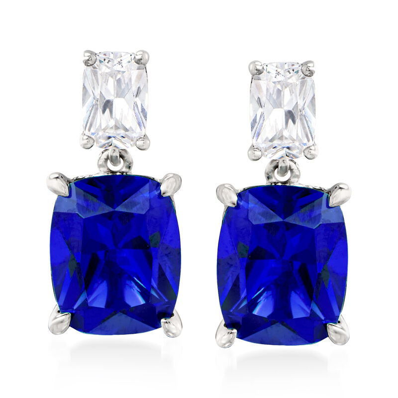 8.50 ct. t.w. Simulated Sapphire and 1.10 ct. t.w. CZ Drop Earrings in Sterling Silver image number 0