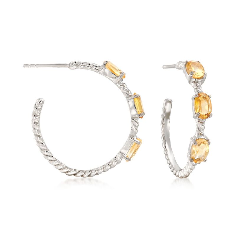 2.70 ct. t.w. Citrine Hoop Earrings in Sterling Silver. 1&quot; image number 0