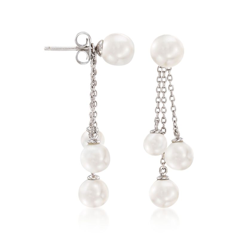 5-7mm Shell Pearl Jewelry Set: Earrings and Tassel Earring Jackets in Sterling Silver image number 2