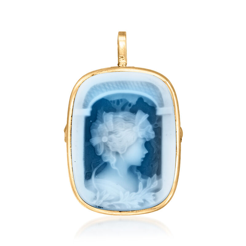 C. 1990 Vintage Black Agate Cameo Pin/Pendant in 14kt Yellow Gold image number 0
