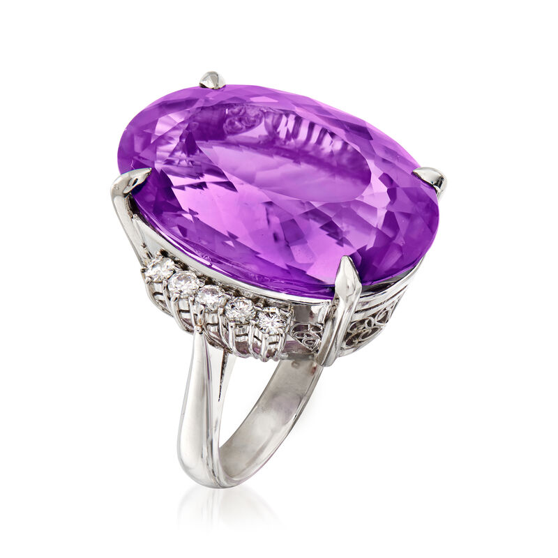 C. 1970 Vintage 37.65 Carat Amethyst and .50 ct. t.w. Diamond Ring in Platinum. Size 8 image number 2