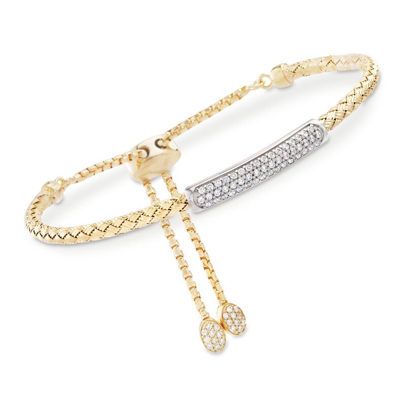 Charles Gavnier &quot;Nardini&quot; .80 ct. t.w. CZ Bar Bolo Bracelet in Two-Tone Sterling Silver. 7&quot; image number 0