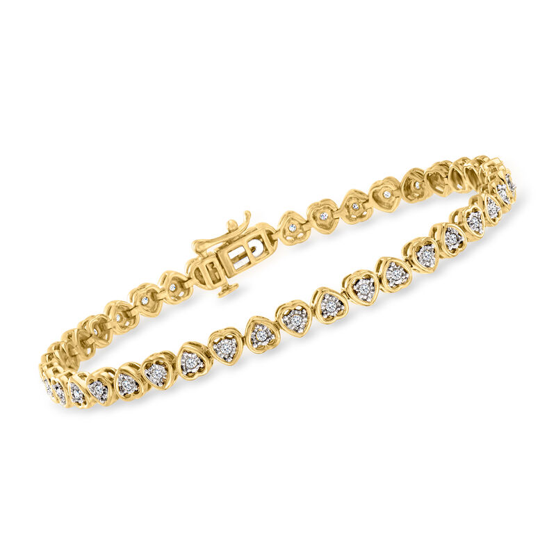 .50 ct. t.w. Diamond Heart Tennis Bracelet in 18kt Gold Over Sterling image number 0