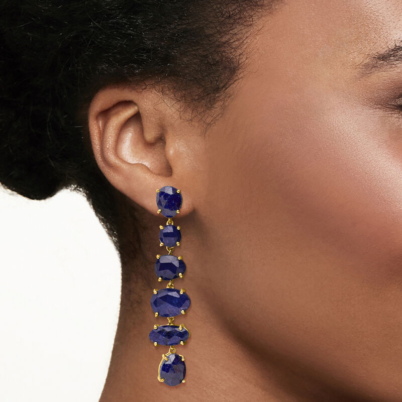 39.40 ct. t.w. Sapphire Linear Drop Earrings in 18kt Gold Over Sterling image number 1