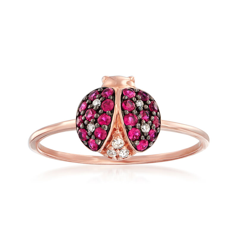 .30 ct. t.w. Ruby and Diamond-Accented Ladybug Ring in 14kt Rose Gold image number 0