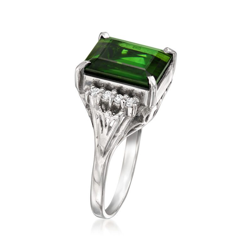 C. 1990 Vintage 4.60 Carat Green Tourmaline and .14 ct. t.w. Diamond Ring in Platinum. Size 6 image number 2