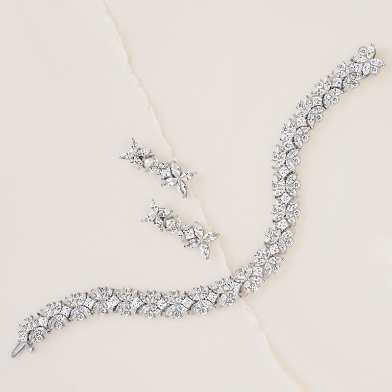 4.80 ct. t.w. Princess-Cut and Marquise CZ Floral Drop Earrings in Sterling Silver image number 2
