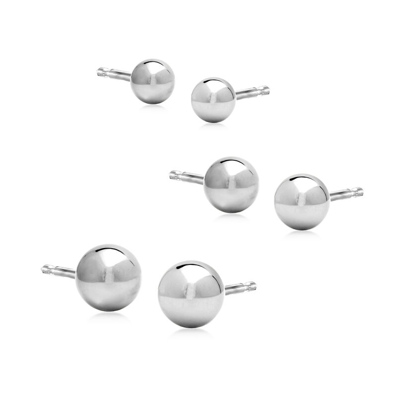 4-6mm 14kt White Gold Ball Stud Jewelry Set: Three Pairs of Earrings image number 0