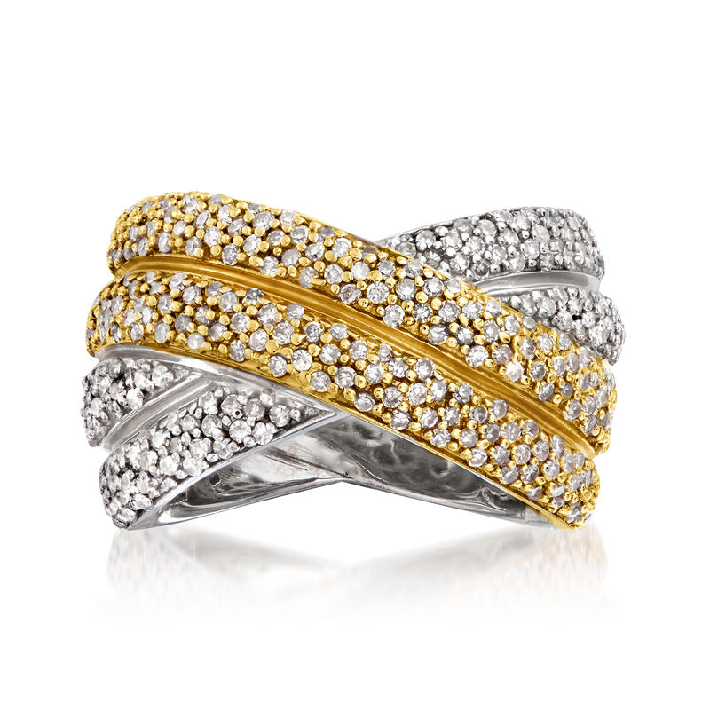 C. 1980 Vintage 1.00 ct. t.w. Diamond Crisscross Ring in 14kt Two-Tone Gold image number 0