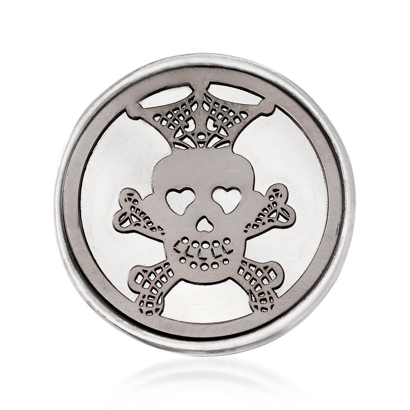Italian Sterling Silver Skull and Crossbones Disc Ring image number 0