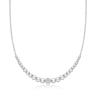 Sterling Silver Graduated 3-7.5mm Bead Necklace with 1.00 ct. t.w. CZs